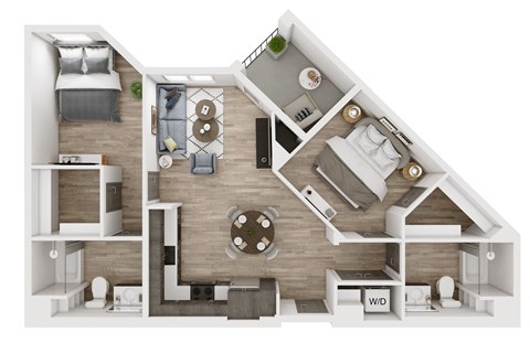 Floor plan for 2 beds, 2 baths, 996 sqft